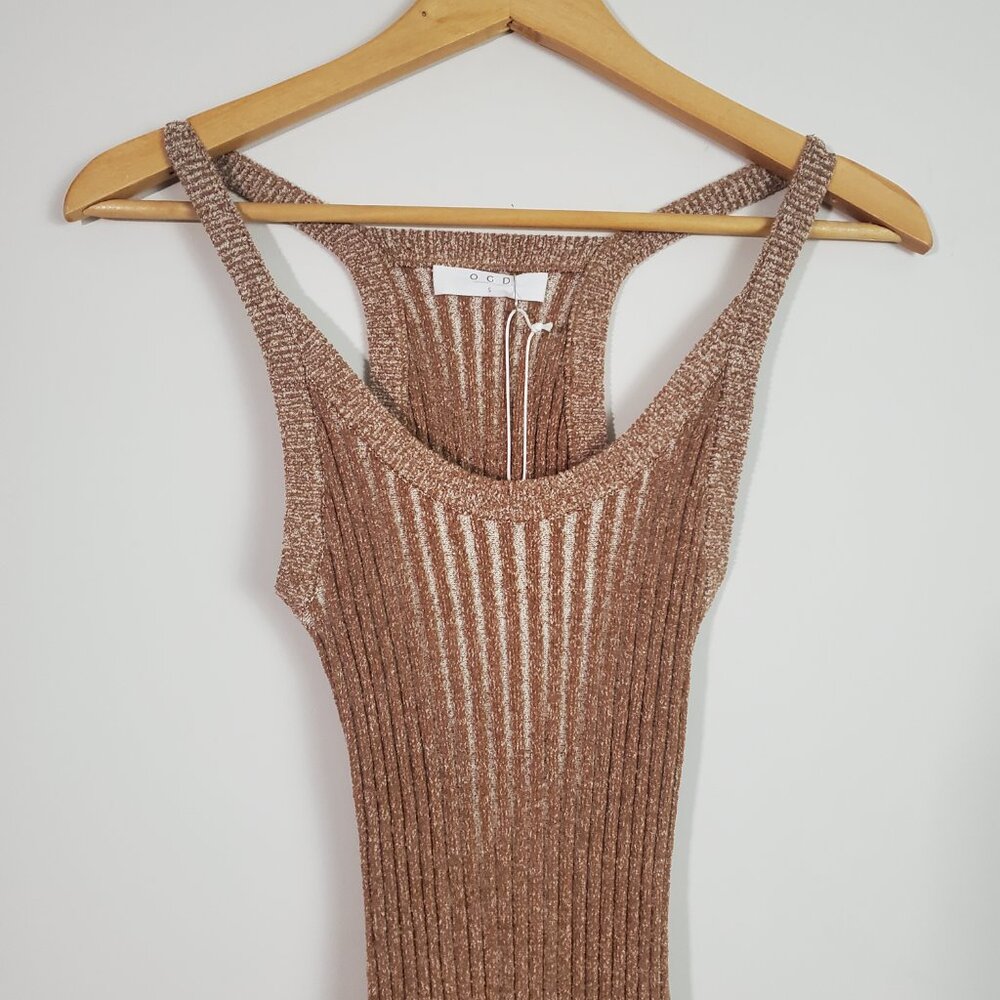 Revolve One Grey Day Dani Tank Dress Small Tan Ribbed Midi Timeless Modern - Picture 3 of 13